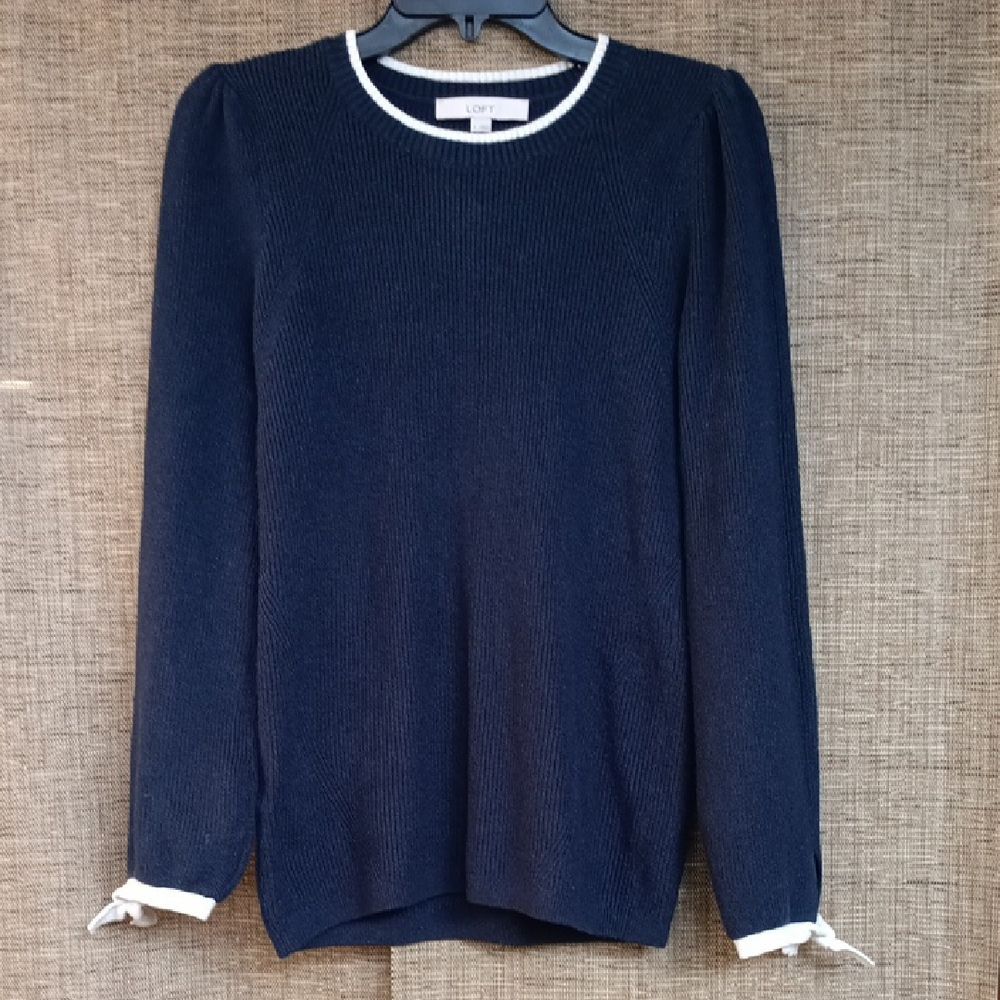 LOFT Dark Blue Sweater with White Trim